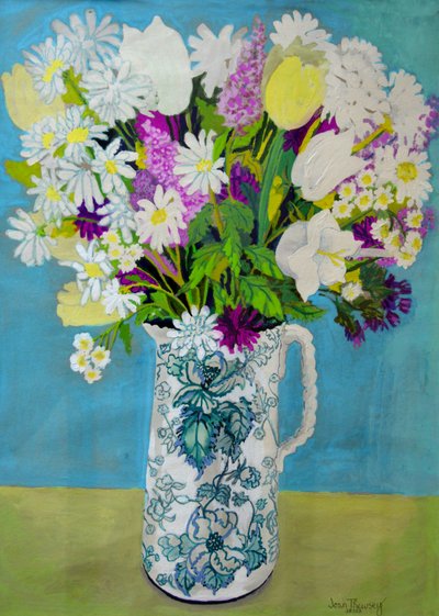 Flores en una Jarra con Decoración Turquesa de Joan Thewsey