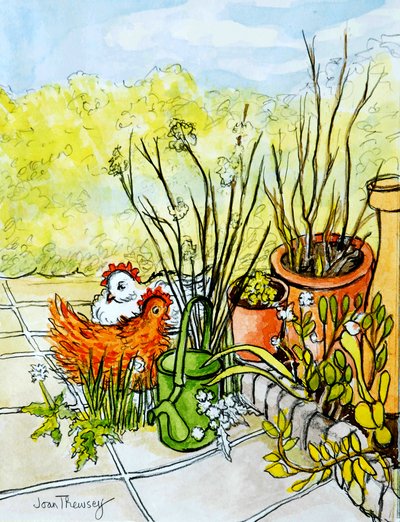 Gallinas y ollas, Lucy Redman Open Garden de Joan Thewsey