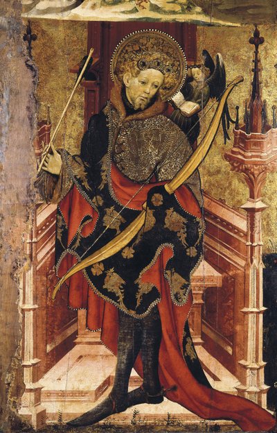 San Sebastián y Crucifixión. c.1417-25 (temple sobre madera) de Joan or Juan Mates