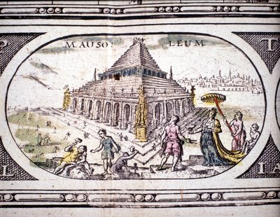 Representación de las Siete Maravillas de la Antigüedad: el Mausoleo de Halicarnaso. en el Atlas de Jansson Jannsonius impreso en Ámsterdam en 1630. Colección privada. de Joannes Jansson