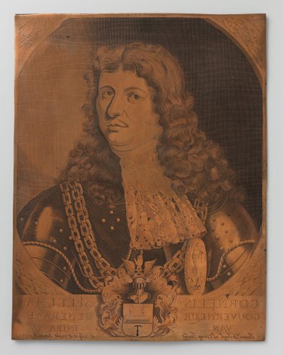 Placa de grabado en cobre con retrato (pecho) de Cornelis Speelman 1640-1684, gobernador general de las Indias Orientales Holandesas 1681-1684 de Joannes de Jongh