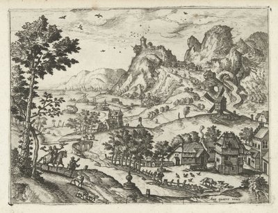 Paisaje con cetrería Paisajes, paisajes marinos y paisajes urbanos imaginativos (título de la serie) de Joannes van Doetechum (I) (attributed to)