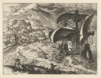 Marina con Jonás y la ballena Paisajes, paisajes marinos y paisajes urbanos imaginativos (título de la serie) de Joannes van Doetechum (I) (attributed to)
