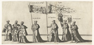 Deel van de optocht, nr. 3 en 4 Begrafenisoptocht van keizer Karel V, 1558 (título de la serie) La magnífica y suntuosa bomba funeraria, realizada en el funeral y funeral del muy grande y victorioso emperador Carlos V, celebrada en la ciudad de Bru de Joannes van Doetechum (I)