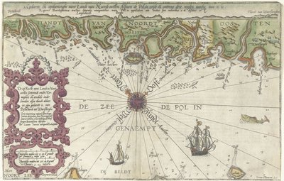 Mapa de una parte de la costa de Noruega y Suecia El mar Kuste vant Landt en el noreste clasificado bajo Noruega y en parte bajo Suecia (...) (título sobre el objeto) de Joannes van Doetechum (I)