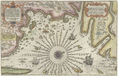 Mapa de la costa de Suecia entre Kalmar y Estocolmo Sea Custe van Sweeden, sobre el Westerwijck y el tgatt de Estocolmo (...) (título sobre objeto) de Joannes van Doetechum (I)