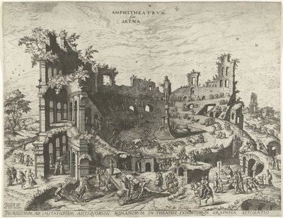 Corrida de toros en las ruinas de un anfiteatro Anfiteatro rvm sine Arena (título sobre objeto) de Joannes van Doetechum (I)