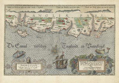 Mapa de la costa sur de Inglaterra entre la isla de Wight y Dover de Joannes van Doetecum