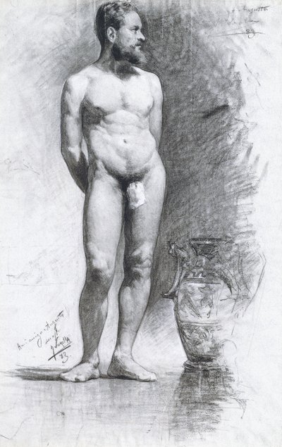 Desnudo masculino académico con una urna griega, 1883 de Joaquín Sorolla