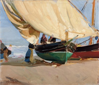 Pescadores, barcas varadas, Valencia de Joaquín Sorolla