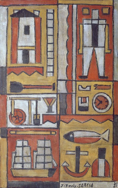Constructivo (temple sobre lienzo) de Joaquin Torres Garcia