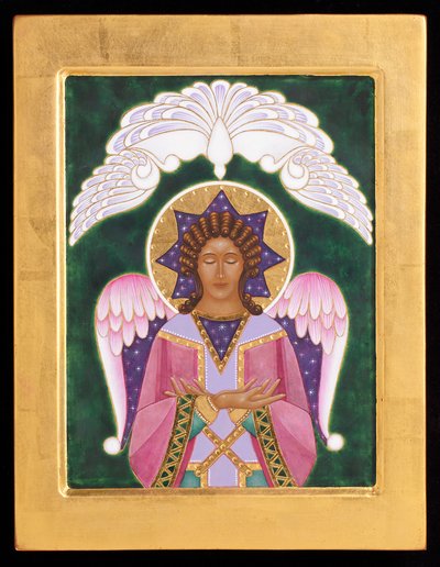 Ángel del silencio, 2015 (temple al huevo y oro de 24 quilates sobre madera) de Jodi Simmons
