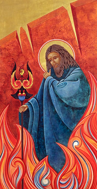 Profeta Elías, 2012 (temple al huevo y oro de 24 quilates sobre madera) de Jodi Simmons