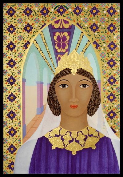 Reina Esther, 2014 (temple al huevo y oro de 24 quilates sobre madera) de Jodi Simmons