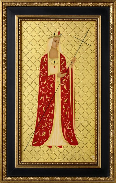 Santa Elena, 2014 (temple al huevo y oro de 24 quilates sobre madera) de Jodi Simmons