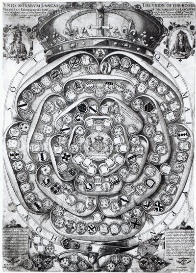La Unión de las Rosas de las Familias de Lancaster y York, 1589 de Jodocus Hondius