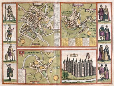 York, Shrewsbury, Lancaster y castillo de Richmond, Inglaterra de Jodocus Hondius
