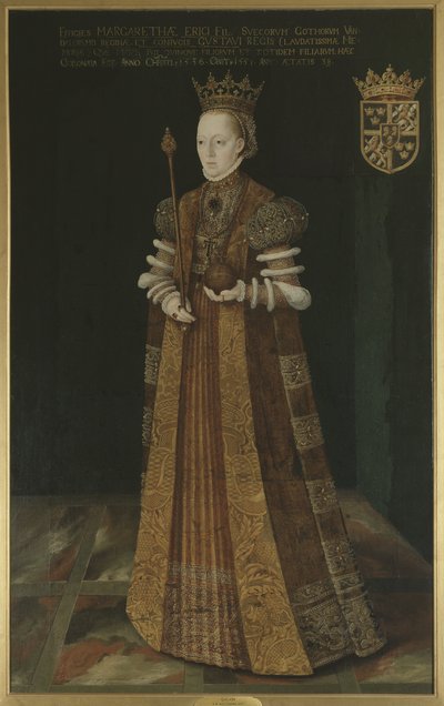 Margarita Lejonhufvud, reina consorte de Suecia, segunda esposa de Gustavo I Vasa - Reina Margarita Leijonhufvud de Suecia (1516-1551), por Uther, Johan Baptista van (activo 1562-1597). Óleo sobre lienzo. Tamaño: 195x121 cm. Museo Nacional de Estocolmo de Johan Baptista van (active 1562 1597) Uther