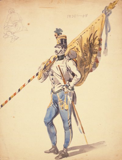 Un Oficial con un Batallón de Color de un Regimiento de Infantería Húngaro, 1835-1848 de Johan Baptiste Heinefetter