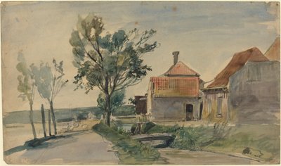 Un Arroyo Corriendo entre Casas y un Camino de Johan Barthold Jongkind