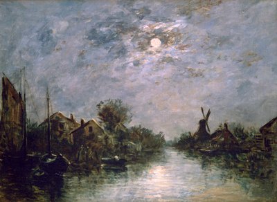 Canal holandés a la luz de la luna, c1840-1891 de Johan Barthold Jongkind