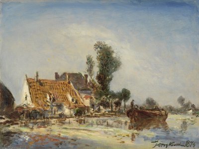 Casas en una vía fluvial cerca de Crooswijk de Johan Barthold Jongkind