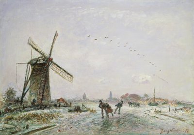 Patinadores sobre hielo en Holanda, 1872 de Johan Barthold Jongkind
