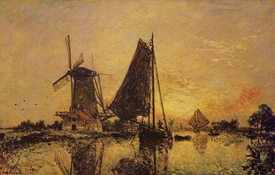 En Holanda, Barcos cerca de un Molino de Viento, 1868 de Johan Barthold Jongkind