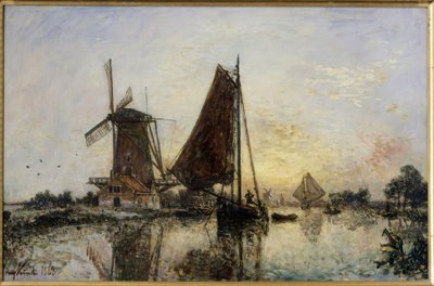 En Holanda. Barcos cerca de un molino de Johan Barthold Jongkind
