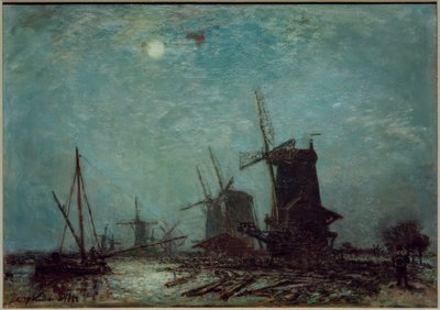 Molinos en un canal de Johan Barthold Jongkind