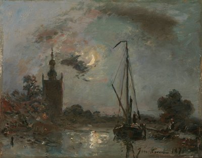 Overschie en la luz de la luna de Johan Barthold Jongkind