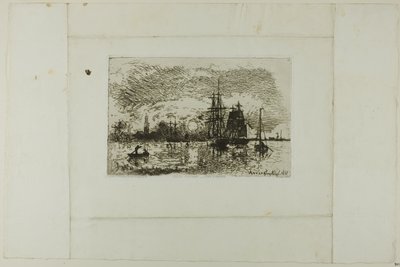 Puesta de sol, puerto de Amberes de Johan Barthold Jongkind