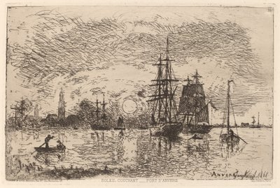 Sol poniente sobre el puerto de Amberes de Johan Barthold Jongkind