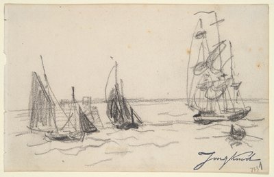 Pequeños veleros y un Three-Master de Johan Barthold Jongkind