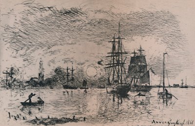 Atardecer en el puerto de Amberes, 1868, 1946 de Johan Barthold Jongkind