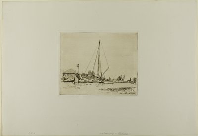 El barco amarrado, del Libro de seis aguafuertes, vistas de Holanda de Johan Barthold Jongkind