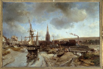 El puerto de Harfleur (Seine Maritime). Pintura de Jean Barthold Jongkind (1819-1891) de Johan Barthold Jongkind