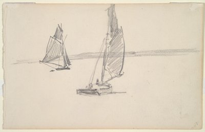 Dos barcos de pesca en aguas tranquilas (anverso); Dos veleros en aguas tranquilas (verso) de Johan Barthold Jongkind