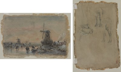 Vista de Arnheim (recto) Estudios de un toro (verso) de Johan Barthold Jongkind