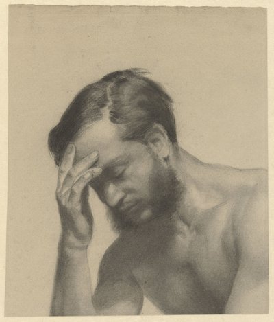 Fragmento de un estudio de la academia: hombre con la mano derecha en la frente de Johan Braakensiek