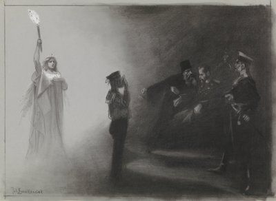 Diseño para la ilustración de De Amsterdammer: La derrota de Rusia en el mar, 4 de junio de 1905 de Johan Braakensiek