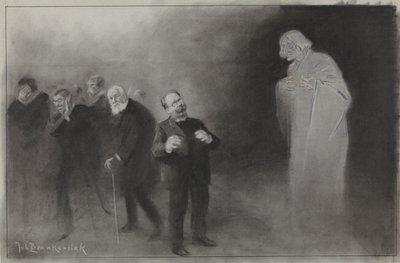 Diseño para la ilustración en De Amsterdammer: Olvido de Schimmel en la felicitación de Año Nuevo del Stadschouwburg, 13 de enero de 1907 de Johan Braakensiek