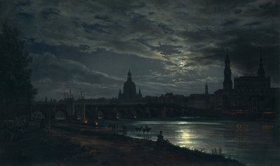Vista de Dresde a la luz de la luna, 1839 de Johan Christian Dahl