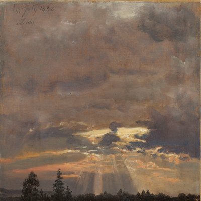 Estudio de nubes con rayos de sol de Johan Christian Dahl