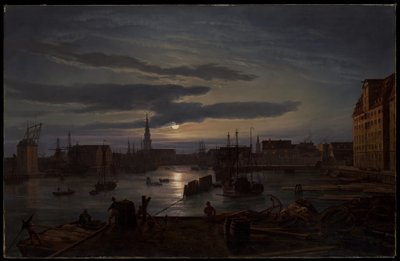 El puerto de Copenhague a la luz de la luna de Johan Christian Dahl