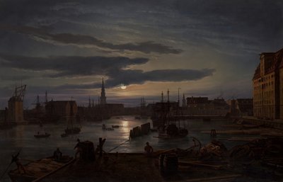 Puerto de Copenhague a la luz de la luna, 1846 de Johan Christian Dahl