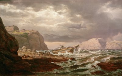 Barco varado en la costa noruega de Johan Christian Dahl