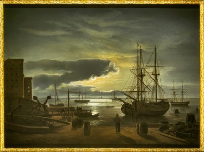 Puerto de Copenhague a la luz de la luna de Johan Christian Dahl