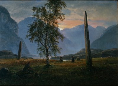 paisaje con piedras conmemorativas de Johan Christian Dahl