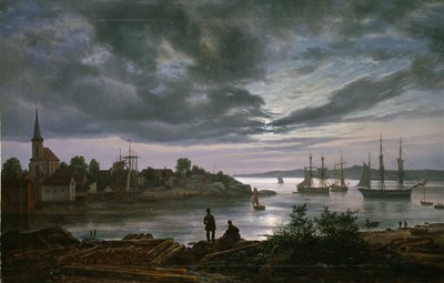 Larvik a la luz de la luna de Johan Christian Dahl